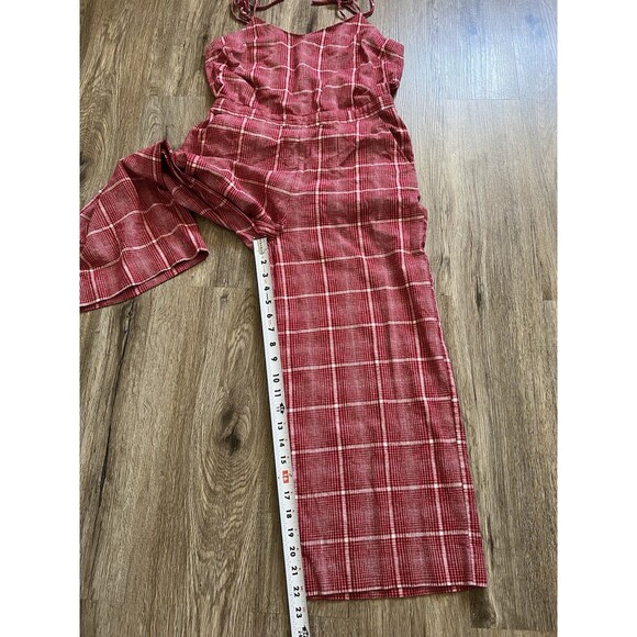 Madewell Red Biopic Plaid Spaghetti Strap Linen Blend Jumpsuit Womens Size Small - Picture 7 of 8